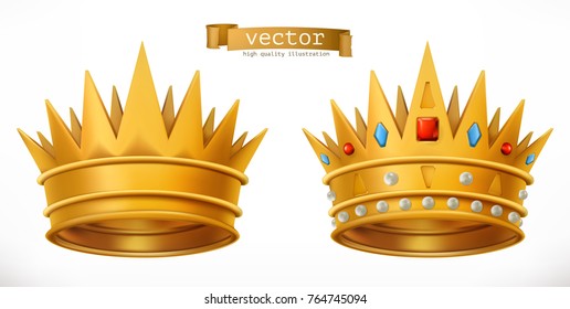 Gold crown, king. 3d realistic vector icon