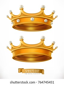 Gold crown, king. 3d realistic vector icon