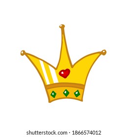Gold crown of the king and queen. Or a princess and a prince. Nice, funny drawing. Hand drawing doodle. Black and white drawing. Vector. Icon.
