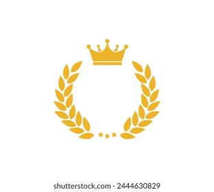 Gold crown laurel wreath winner logo design. Frame ribbon laurel 1st place winner crown gold award ranking tags, icon vector design and illustration. 
