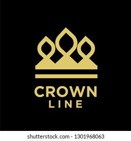 gold crown line black background logo icon designs vector illustration