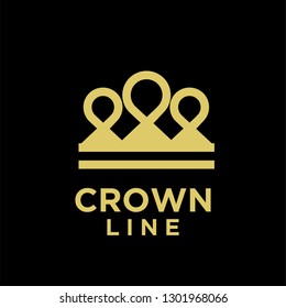gold crown line black background logo icon designs vector illustration