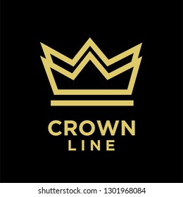 gold crown line black background logo icon designs vector illustration