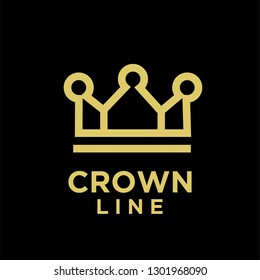 gold crown line black background logo icon designs vector illustration
