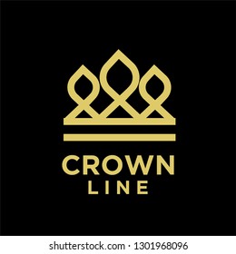 gold crown line black background logo icon designs vector illustration