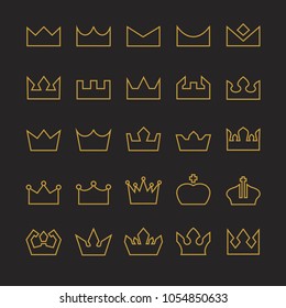 Gold crown line icons vector collection