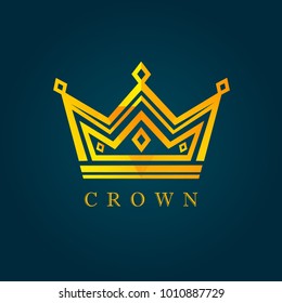 Gold crown logo design. Crown icon in facet style isolated on black background. Vector illustration