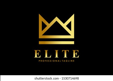 Gold Crown Logo Premium Icon isolated on black background Vector Logo Template