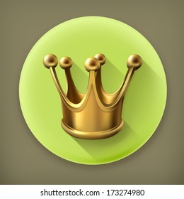 Gold crown, long shadow vector icon