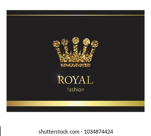 Gold crown. Luxury label, emblem or packing. Logo design. Fashion banner with glitter and shine.