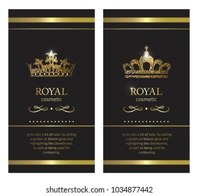 Gold crown. Luxury label, emblem or packing. Logo design. Fashion banner with glitter and shine.