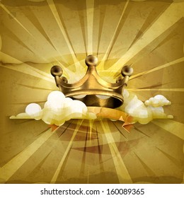 Gold crown, old style vector background