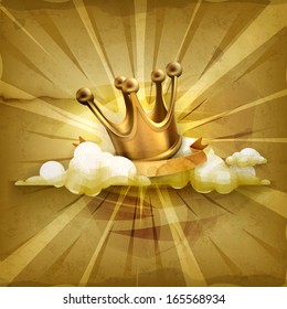 Gold crown, old style vector background