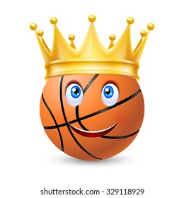 Gold crown on a basketball ball with smiling face