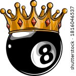 Gold crown on a billiard ball isolated on white vector