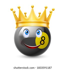 Gold crown on a billiard ball with smiling face