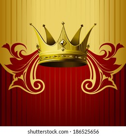 Gold crown on a burgundy background.