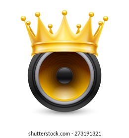 Gold crown on a musical dynamics isolated on white background