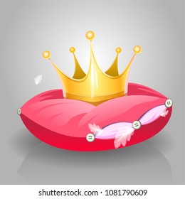 Gold crown on pillow vector illustration