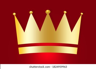 Corona de oro en un fondo rojo. Símbolo oro real. Insignia de lujo monarca. Ilustración vectorial.