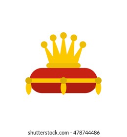 Gold crown on red pillow icon in flat style on a white background vector illustration