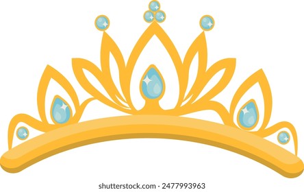 Gold Crown on White Background. Vector Illustration in Glitter Cartoon Design.