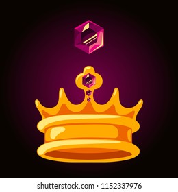 Gold crown with pink gem. Vector image