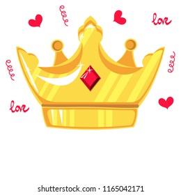 Gold crown with precious stone on white background