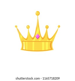 Gold crown with precious stone on white background