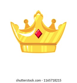 Gold crown with precious stone on white background
