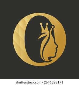 Gold Crown Princess Profile Logo Design in Circle vector