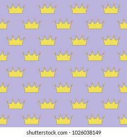 gold crown princess or queen on purple background seamless pattern vector.
