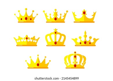 Corona de oro con forma plana de rombo rojo. Forma simple de vector aislado minimalista.