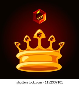 Gold crown with red gem. Vector image