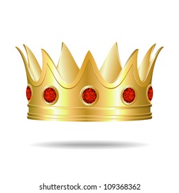 Gold crown with red gems, Vector Illustration