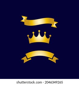 gold crown and ribbon vector illustration for icon, symbol or logo