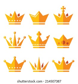Gold crown, royal family icons set
