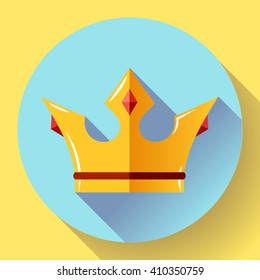 Gold crown with rubies. Flat design style