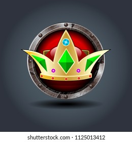 Gold Crown, rusty iron rounded badge icon. For Ui Game.