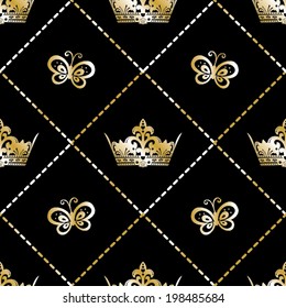 Gold Crown Seamless Repeat with Butterflies