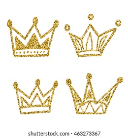 Gold crown set isolated on white background. Glitters set of king crowns. Vector Illustration. Graphic design editable for your design.