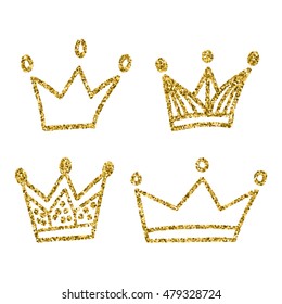 Gold crown set isolated on white background. Glitters set of king crowns. Vector Illustration. Graphic design editable for your design.