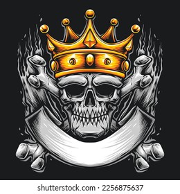 gold crown skull with banner vector