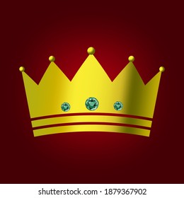 Gold crown stones on red background. Luxury vector illustration. Royal button. Vector design. Stock image.