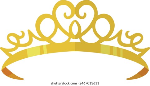 Gold Crown Tiara with Cartoon Style. Vector Illustration on White Background. 