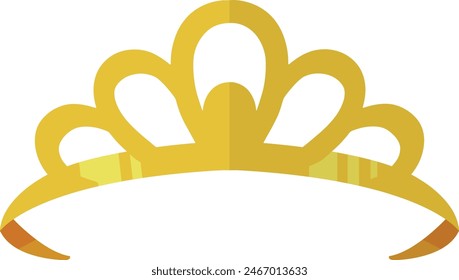 Gold Crown Tiara with Cartoon Style. Vector Illustration on White Background. 