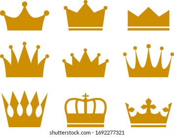 Gold crown vector illustration set