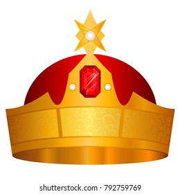 Gold crown vector, isolated on white background