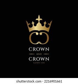 gold crown vector logo template on black background