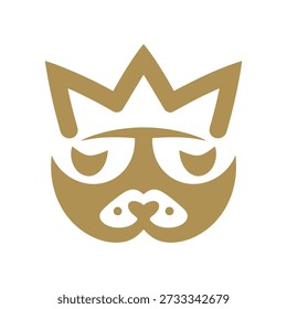A gold crowned cat face icon on a with a grumpy expression